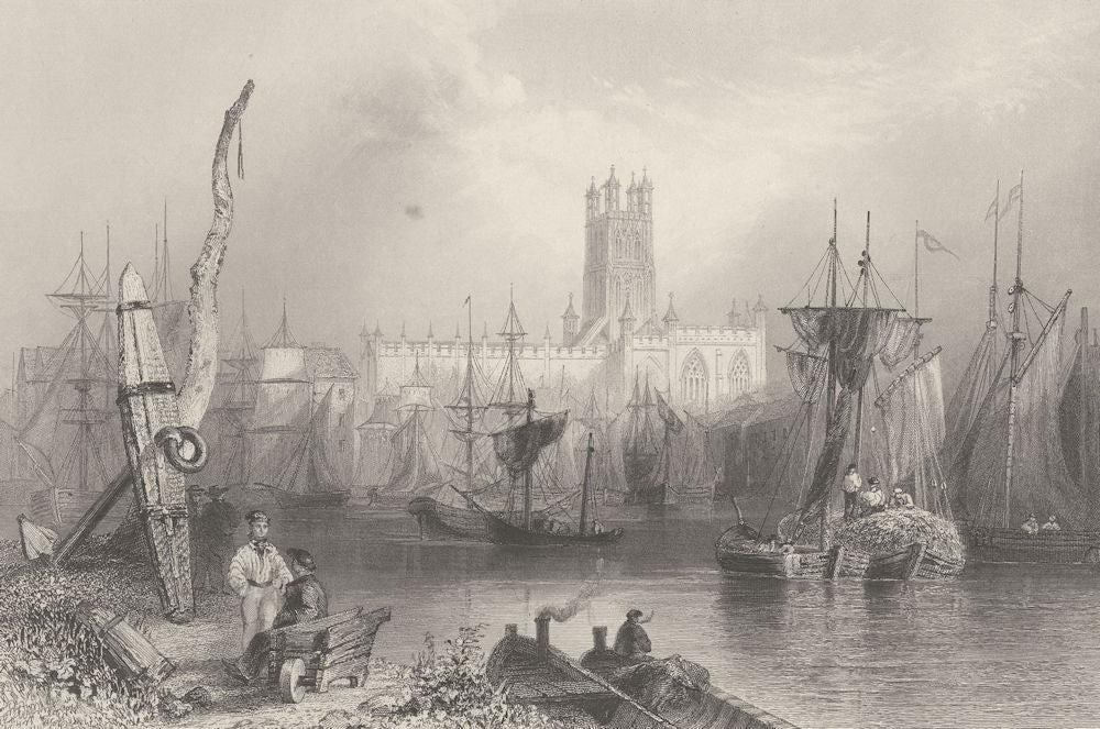 Gloucester, port and cathedral. Gloucestershire. BARTLETT 1842 old print